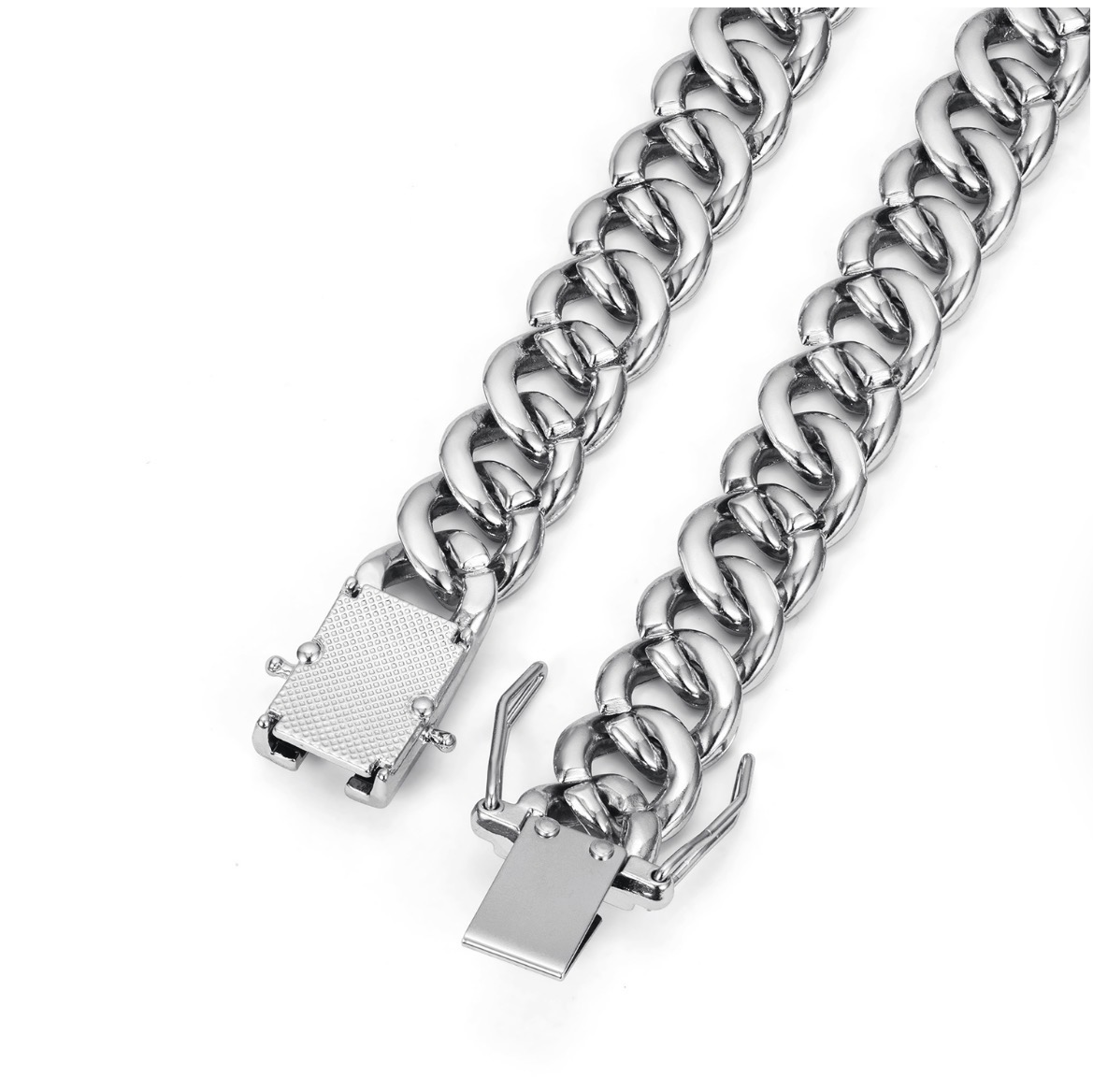 Cadena Cuban Link Acero — cierre detalle